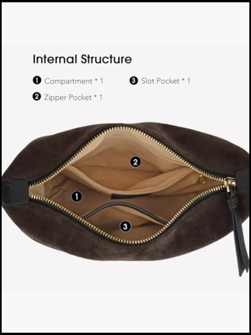 Slouchy Suede Hobo Bag Crescent Shoulder Tote Chic Boho Minimal Work Satchel - Picture 6 of 7